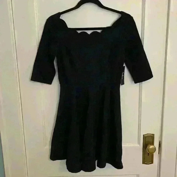NWT Lulus Tip the Scallops Navy Scalloped Skater Dress, Womens Size Small - Picture 2 of 14
